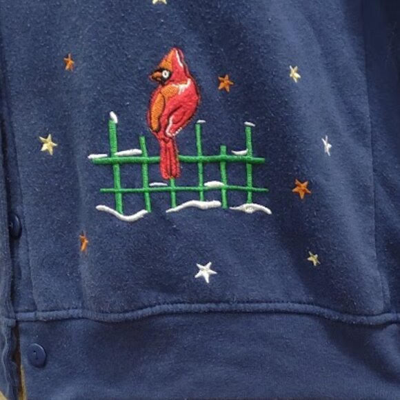 SHENANIGANS VINTAGE BLUE BUTTONED SWEATSHIRT CARDIGAN EMBROIDERY CARDINALS SMALL - Picture 3 of 11